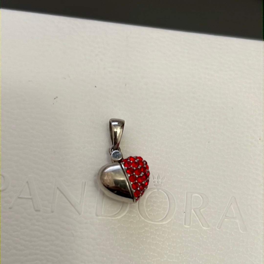 Sterling Silver Red Pave Charm Open With Dangle