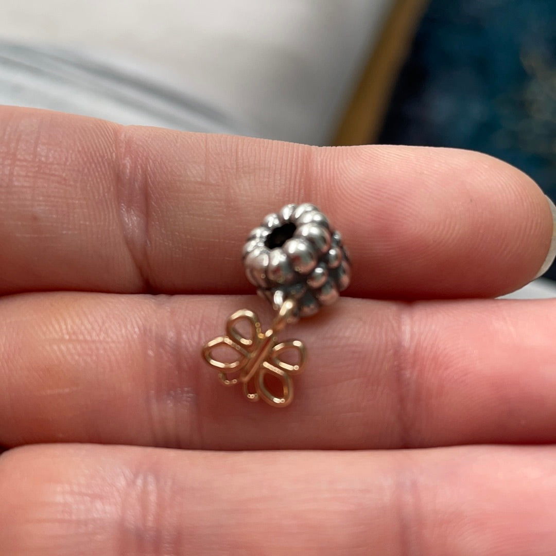 Genuine Pandora Two Tone RARE HTF Butterfly Dangle Clip