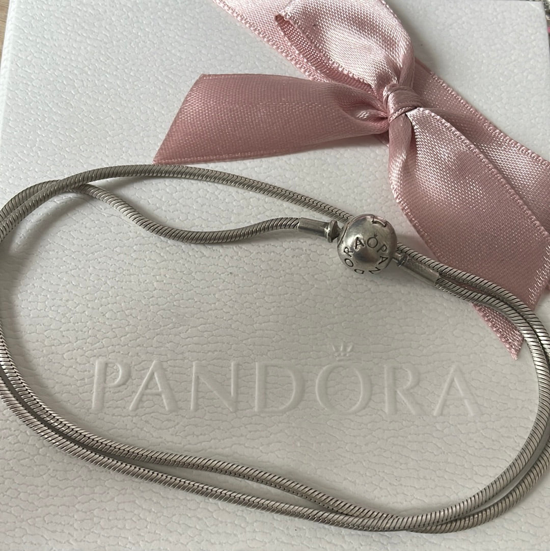 Genuine Pandora Essence Silver / Rose Gold Thin Snake Chain Retired Necklace...