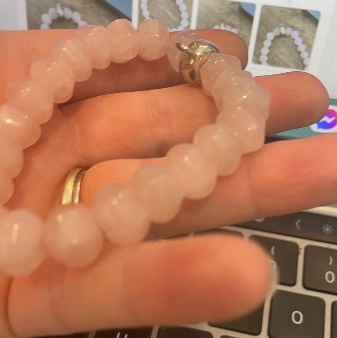 Genuine Thomas Sabo Sterling Silver  Charm Clasp Rose Quartz Bracelet Large