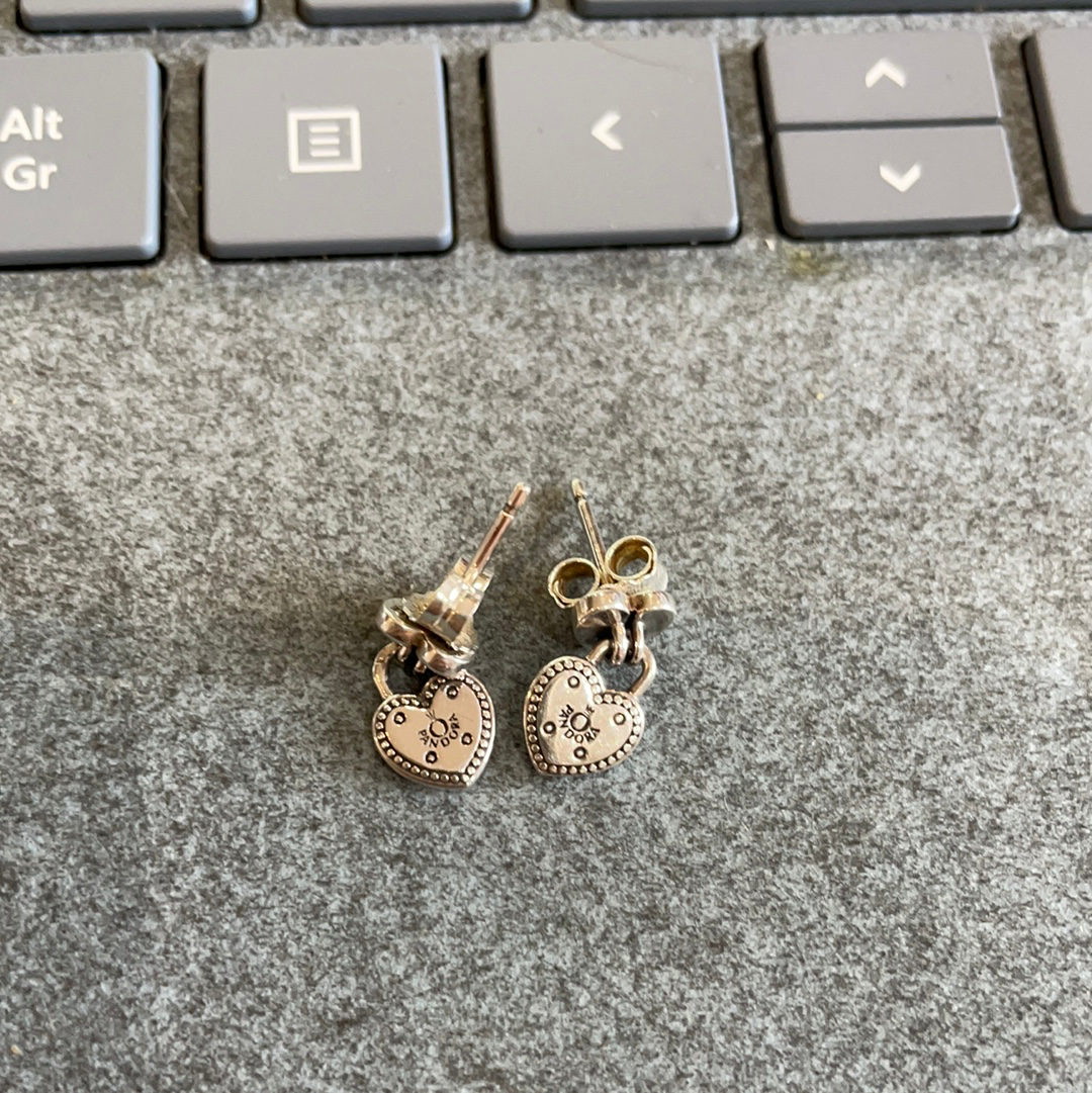 Genuine Pandora Padlock Heart Small Dangle Earrings
