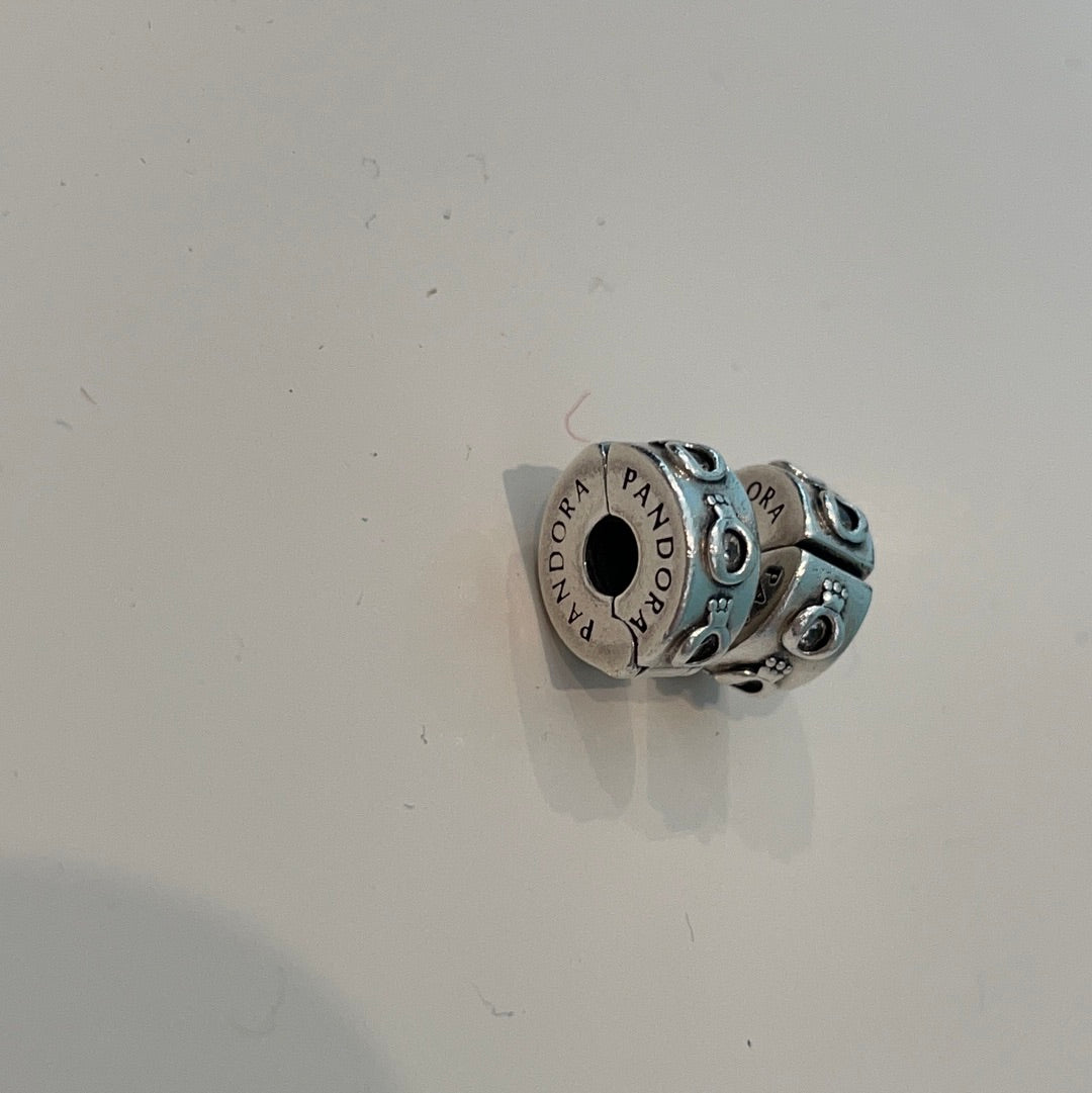 Genuine Pandora Pave Logo Crown CZ Silicone Insert Clip x2