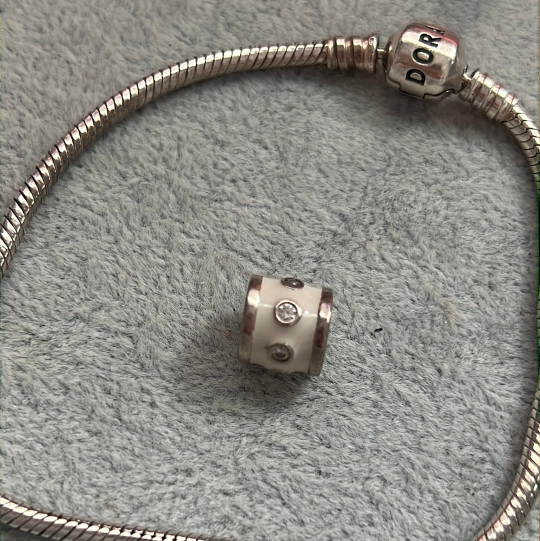 Genuine Pandora Purple White Promise Enamel Barrel charm With CZ Rare