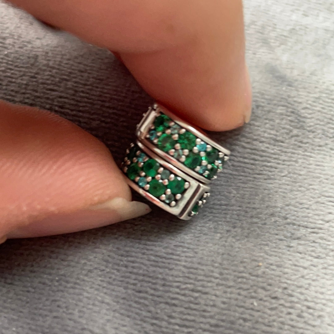 Genuine Pandora Pave Emerald Green and Light Blue Silicone Insert Clip x2