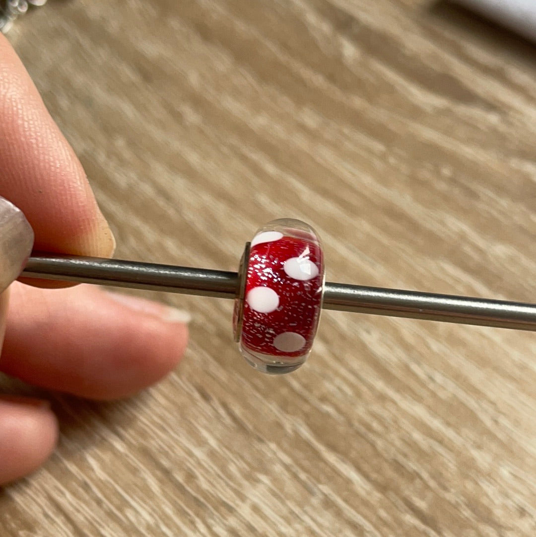 Genuine Chamilia Murano Red sparkle and White Polka Dot