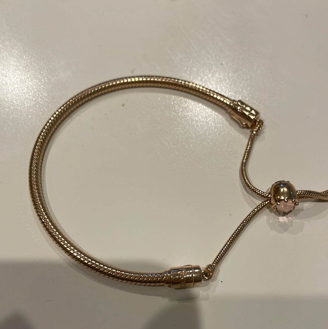 Genuine Pandora Rose Gold Pink Peach Blossom Slider Bracelet Adjustable RARE