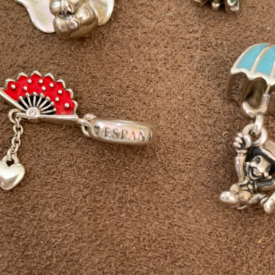 Genuine Pandora Spanish Fan Red Enamel Travel Dangle Charm Spain Espanol