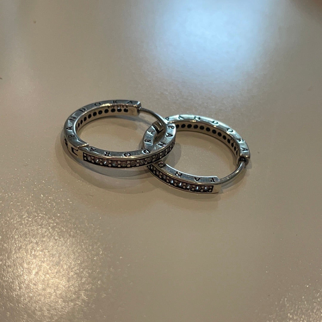Genuine Pandora Sparkle CZ Hoop Hoops Pave Silver Earrings