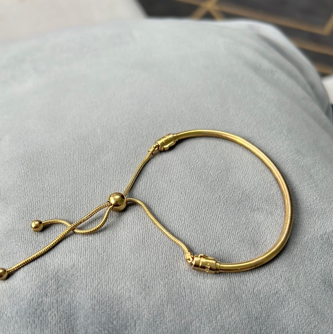 Genuine Pandora Shine Gold Solid Bangle Slider Bracelet Adjustable