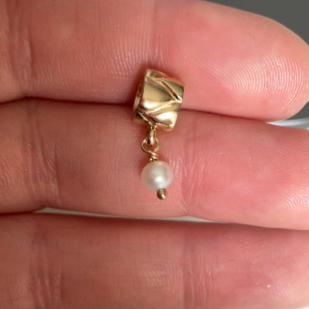 Genuine Pandora Solid 14ct Gold White Freshwater Pearl Dangle SUPER RARE HTF