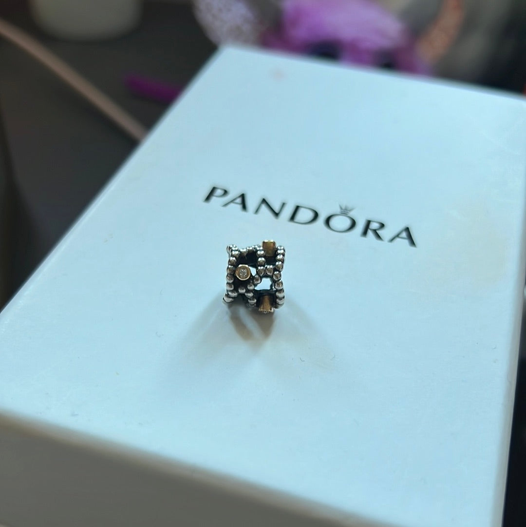 Genuine Pandora Two Tone Diamond Delight Dotted RARE HTF Charm