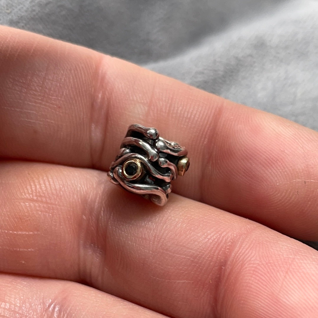 Genuine Pandora Two Tone Funny Bones Abstract With Black Diamonds RARE HTF  Charm