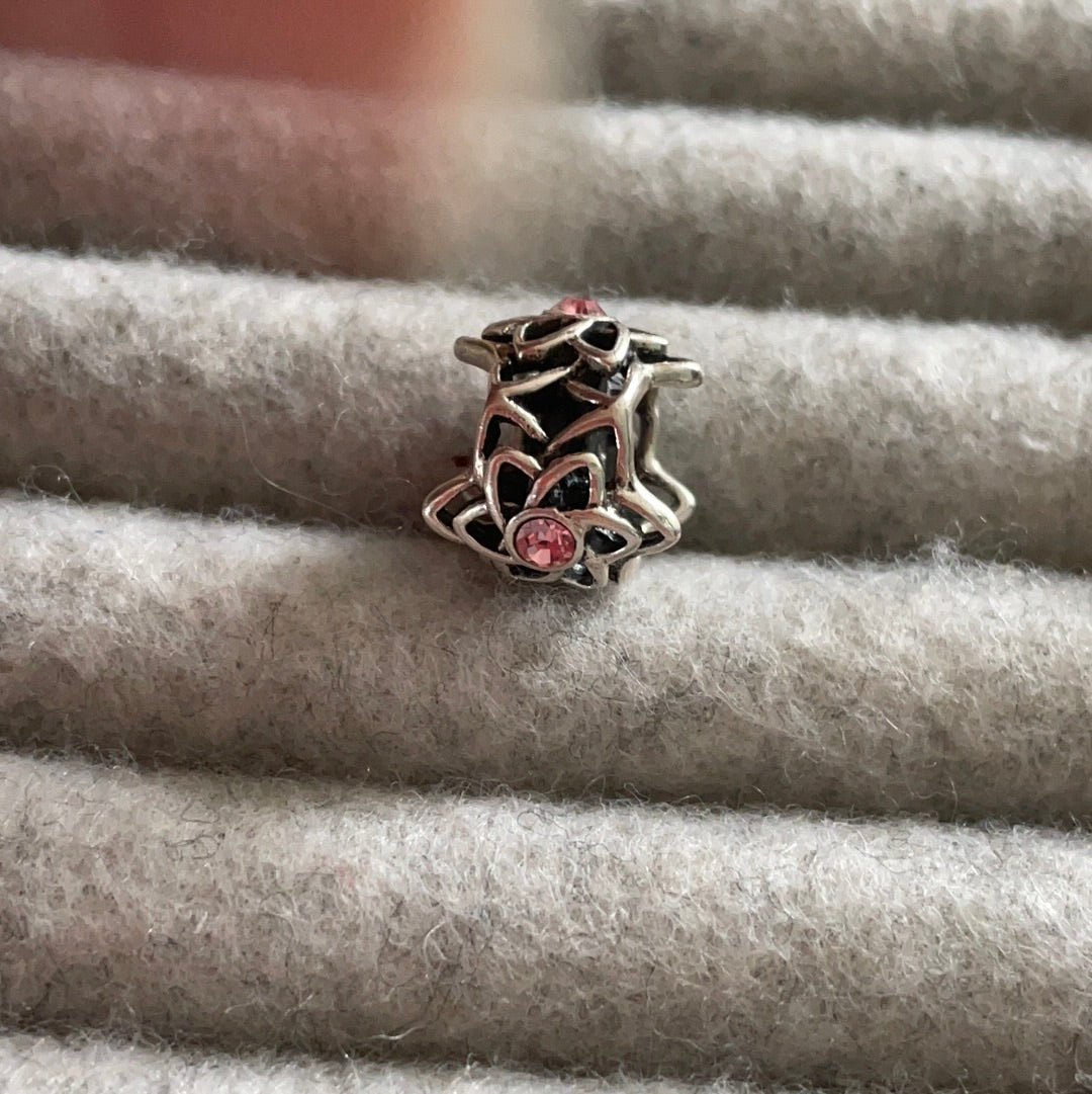 Genuine Chamilia Beautiful Openwork Star Flower Charm Ball with Pink CZ Stones