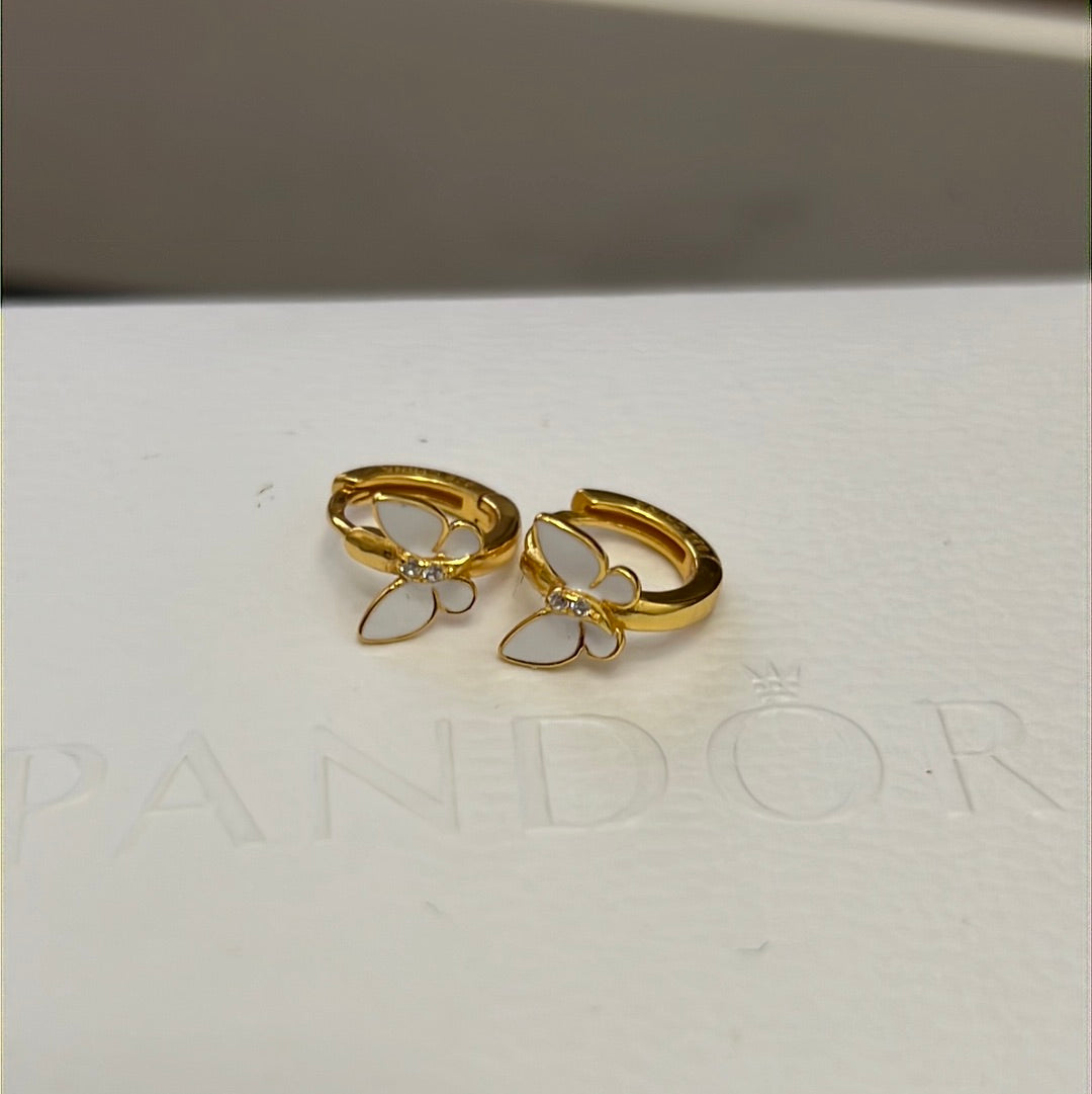 Brand New Shine Gold Enamel Butterfly Hoop Small Earrings