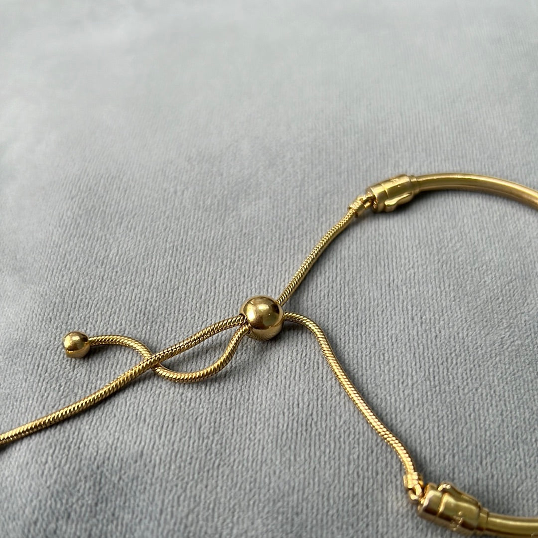 Genuine Pandora Shine Gold Solid Bangle Slider Bracelet Adjustable