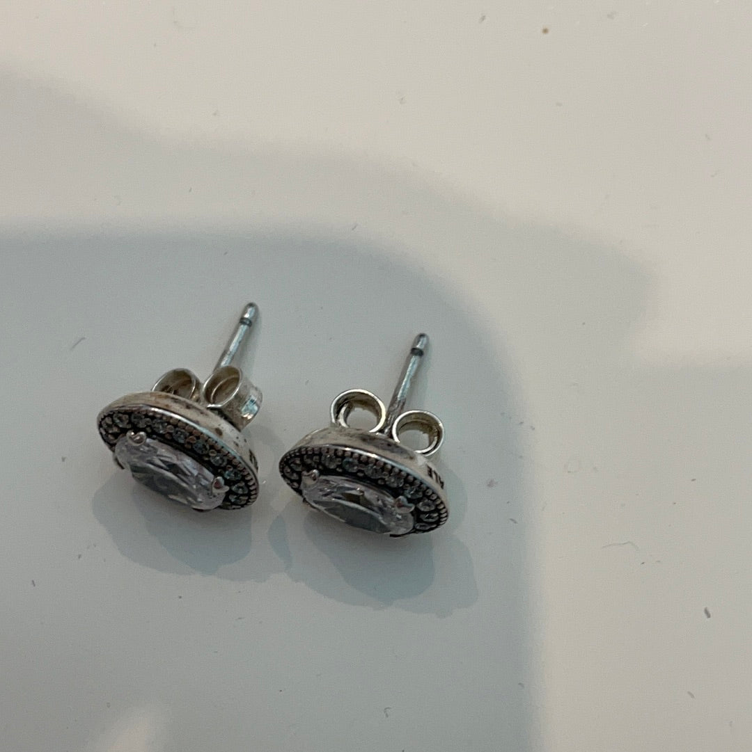Genuine Pandora Pave Oval Stone Vintage Studs