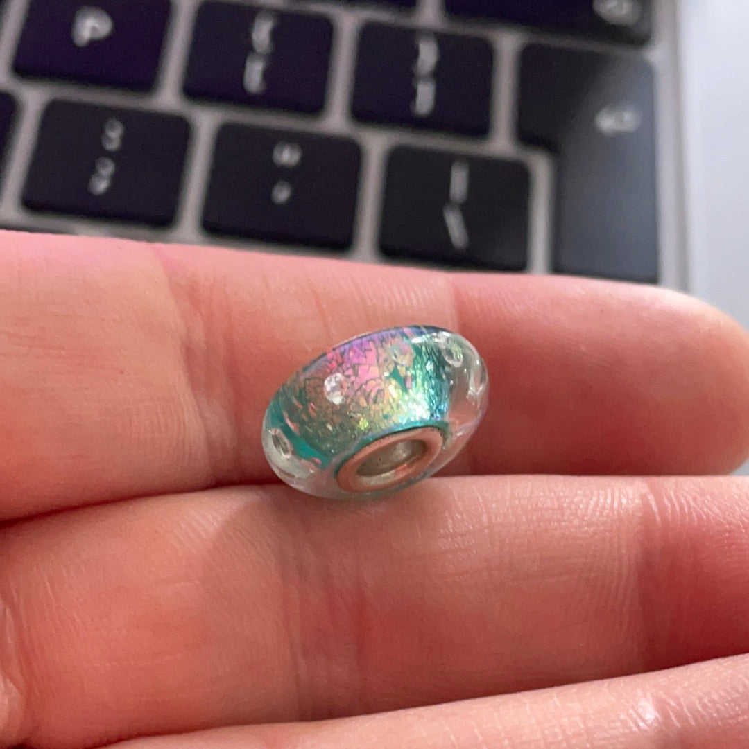 Genuine Chamilia Light Green Blue Rainbow Sparkle With CZ Murano Glass Charm Mermaid