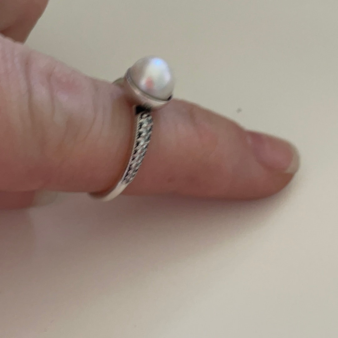 Genuine Pandora Pave and Pearl Ring CZ Size ..