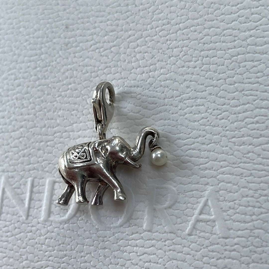 Thomas Sabo Sterling Silver Elephant With Pearl Dangle RARE Clip Charm