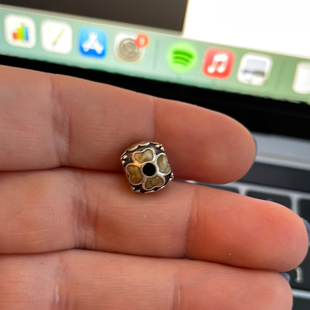Genuine Pandora Cream and Black Enamel Flower Charm