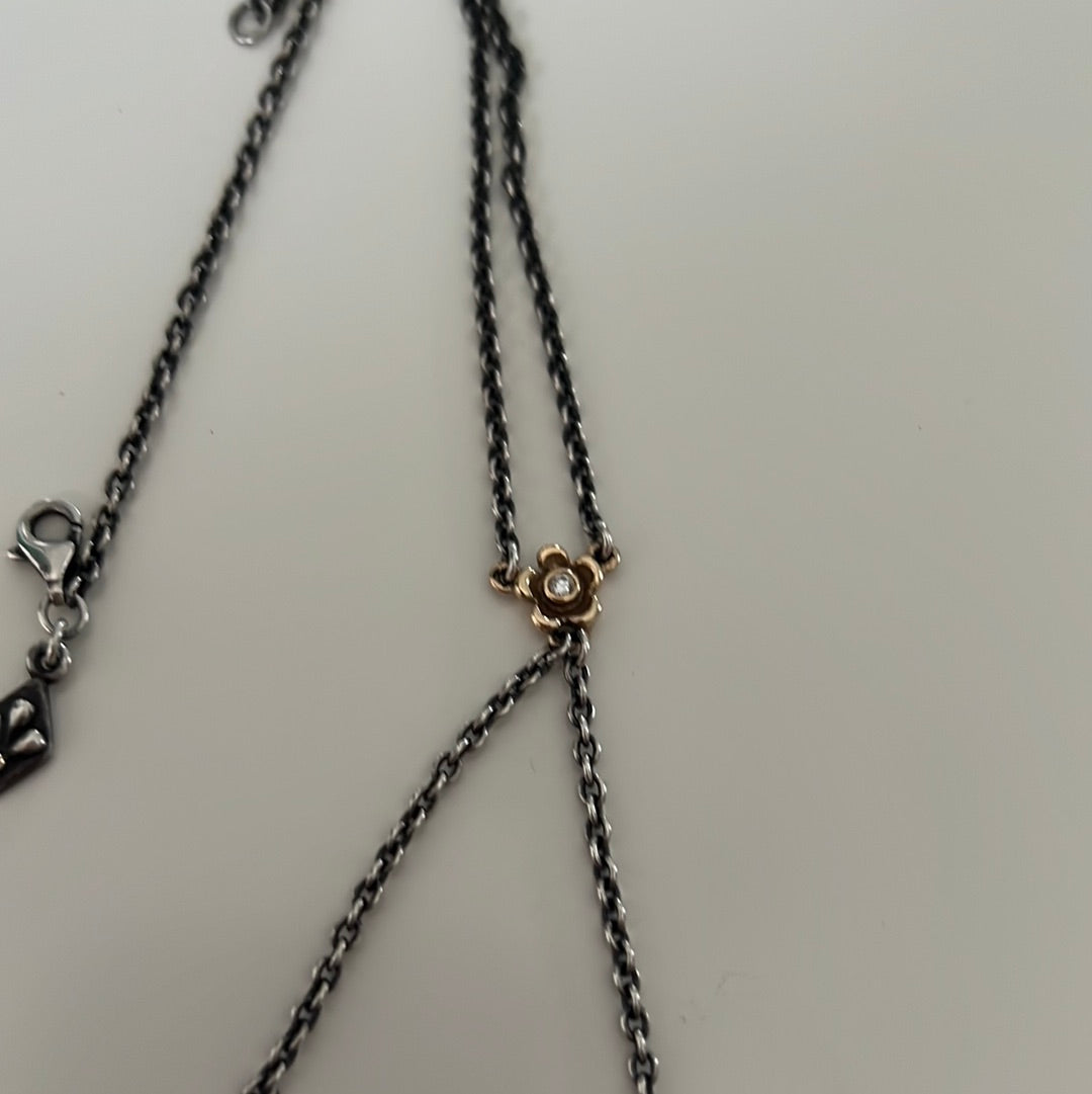 Genuine Pandora Rare Two Tone & Diamond Flower Faceted Grey Pearl Hyper Rare Necklace