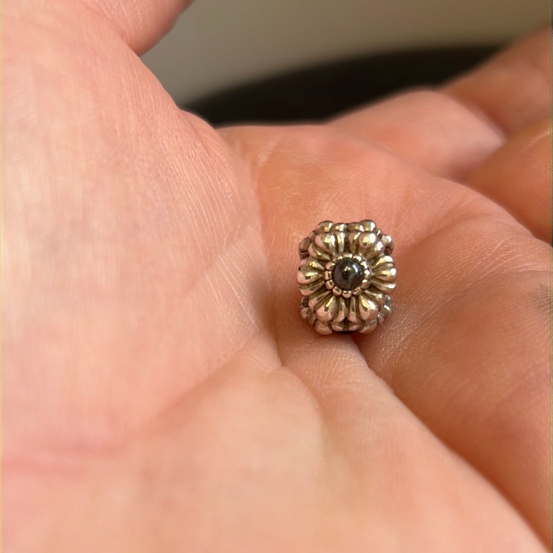 Genuine Pandora Rare Hematite Grey Birthday Bloom Charm