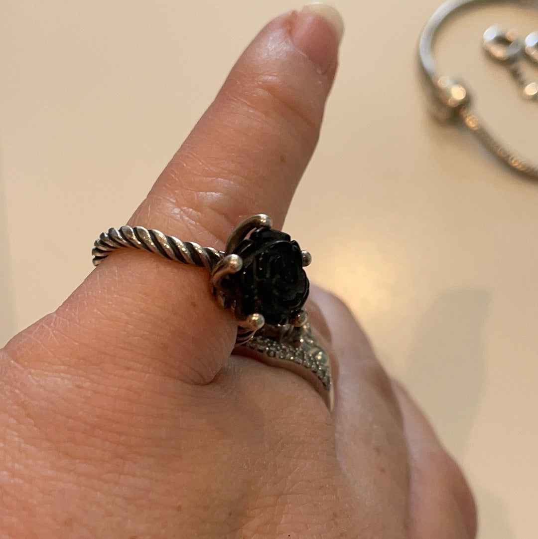 Genuine Pandora Black Rose Retired HTF RARE Statement Ring Size 54