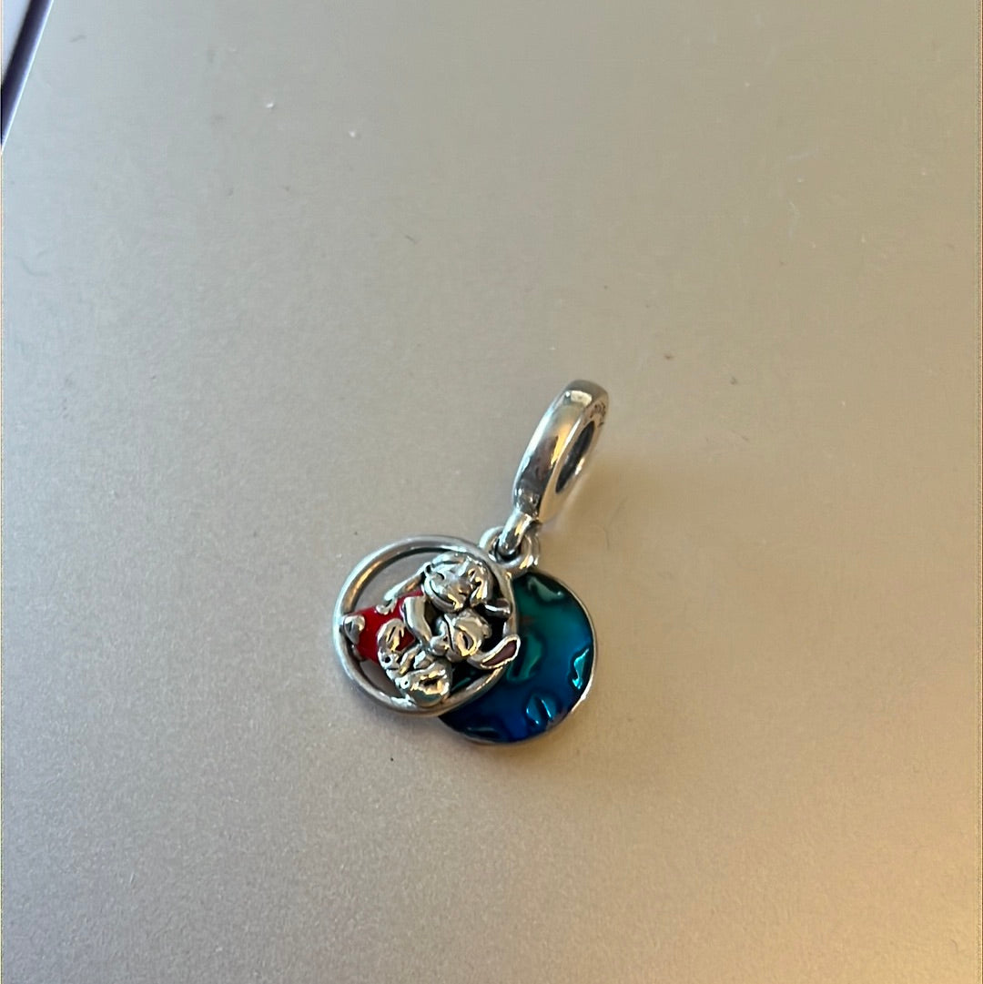Genuine Pandora Disney Lilo and Stitch Dangle Charm Enamel Reads “Family means noone is left behind”