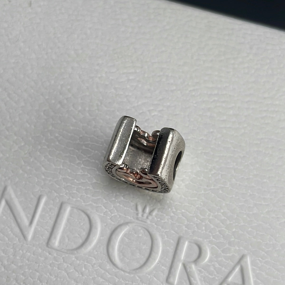 Sterling Silver Pave Horseshoe Wedding Couple Charm