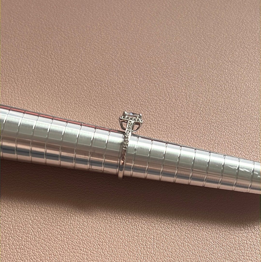 Sterling Silver Square Square CZ With Half Pave Band Ring Size 50