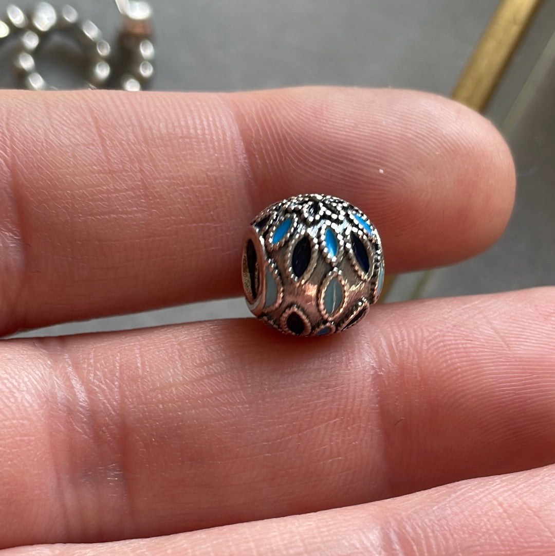 Genuine Pandora Blue Enamel Abstract Petal Flower Charm