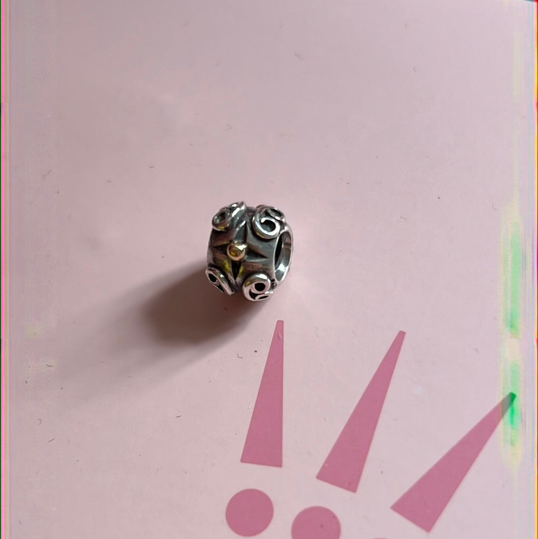 Genuine Pandora Two Tone Swirl Spiral and Abstract Victorian Cross Charm 14k Swirl