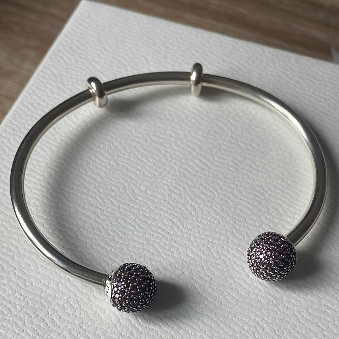 Genuine Pandora Open Torque Bangle Size 3 Large With Clear Pave Ends