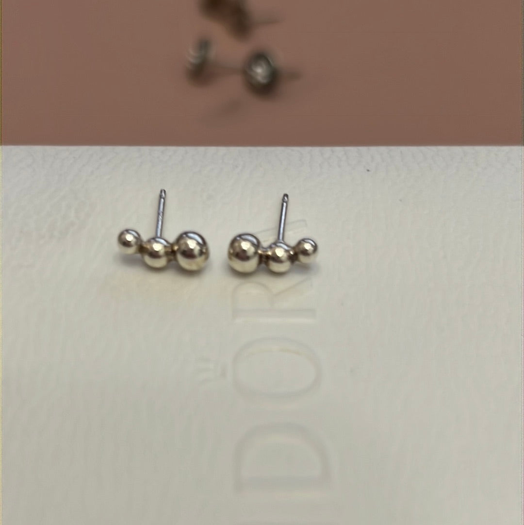 Sterling Silver Pave String of Beads Stud Earrings