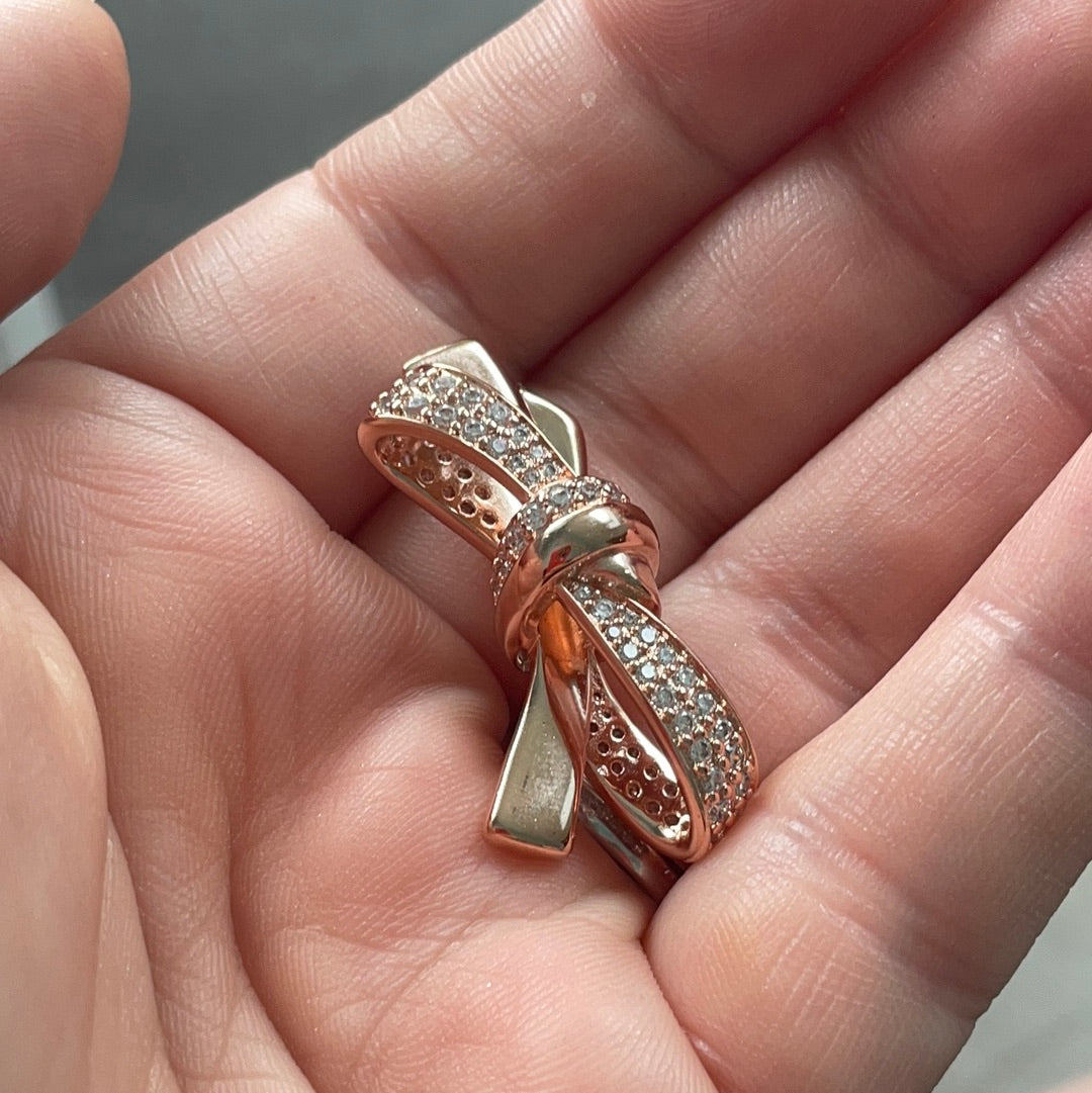 Genuine Pandora Rose Gold Pave Oversized Bow Charm Large
