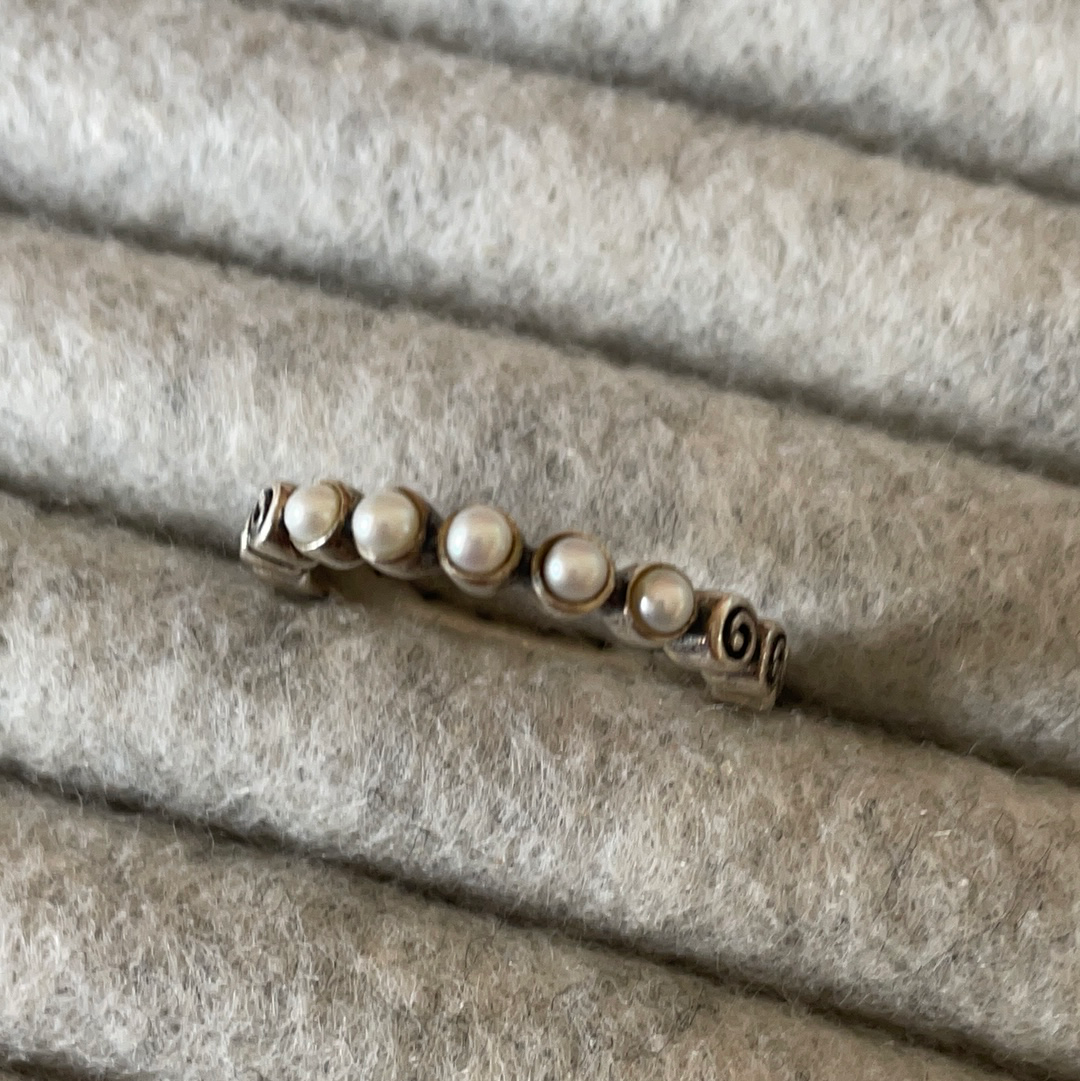 Genuine Pandora Half Pearl and Half Spiral Ring RARE HTF Size 54