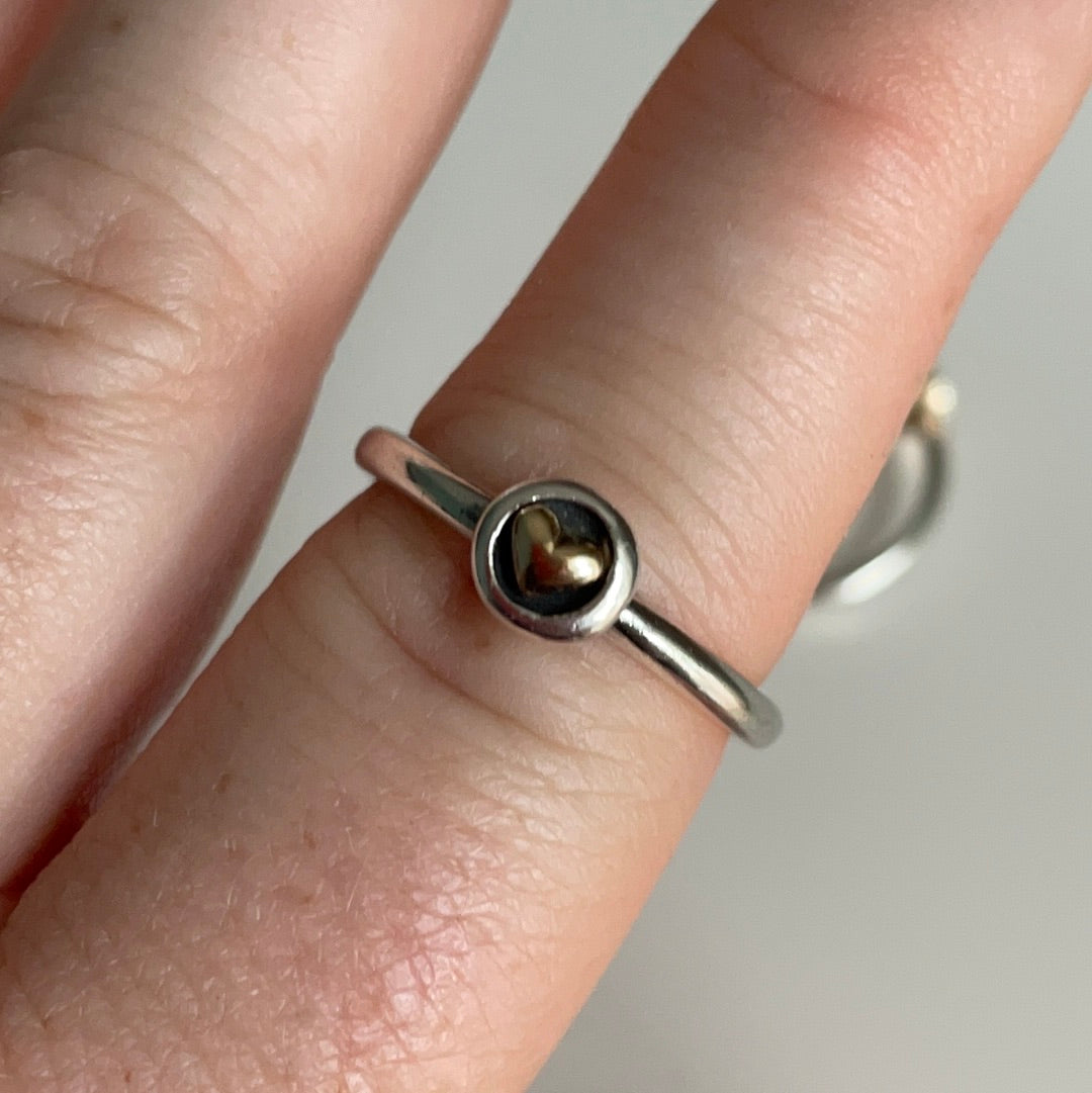 Genuine Pandora 14k Gold Two Tone Ring Small Heart Size 56