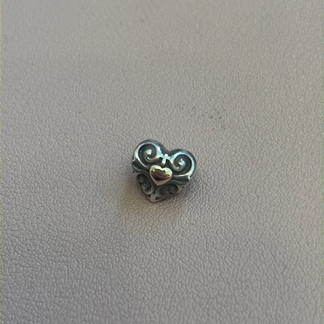 Sterling Silver Two Tone Swirl Heart Charm 10k Gold Heart