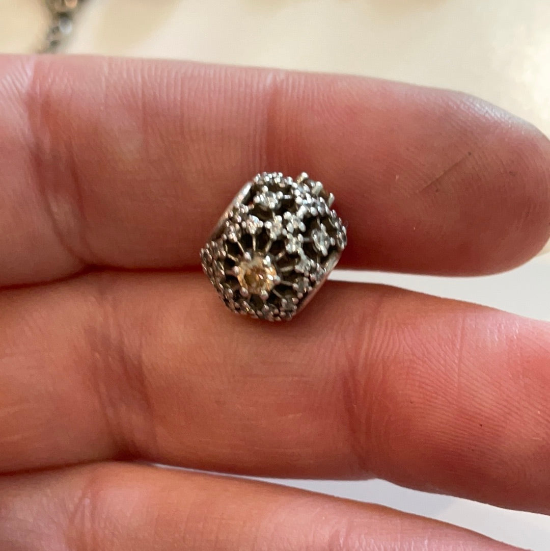 Genuine Pandora Beautiful Openwork Pave Abstract Gold Stone Charm