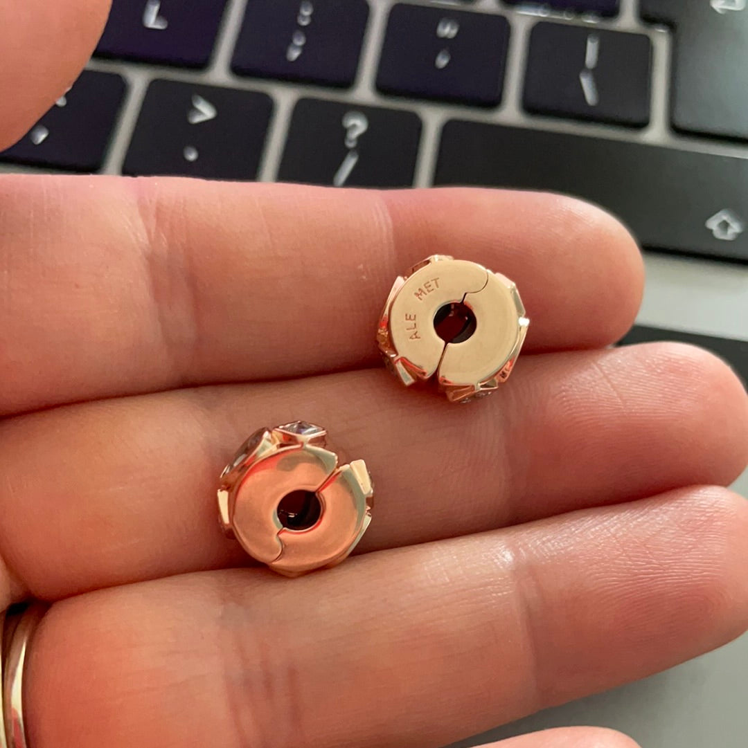 Genuine Pandora Rose Gold Silicone Pave Geometric Shapes Clips PAIR