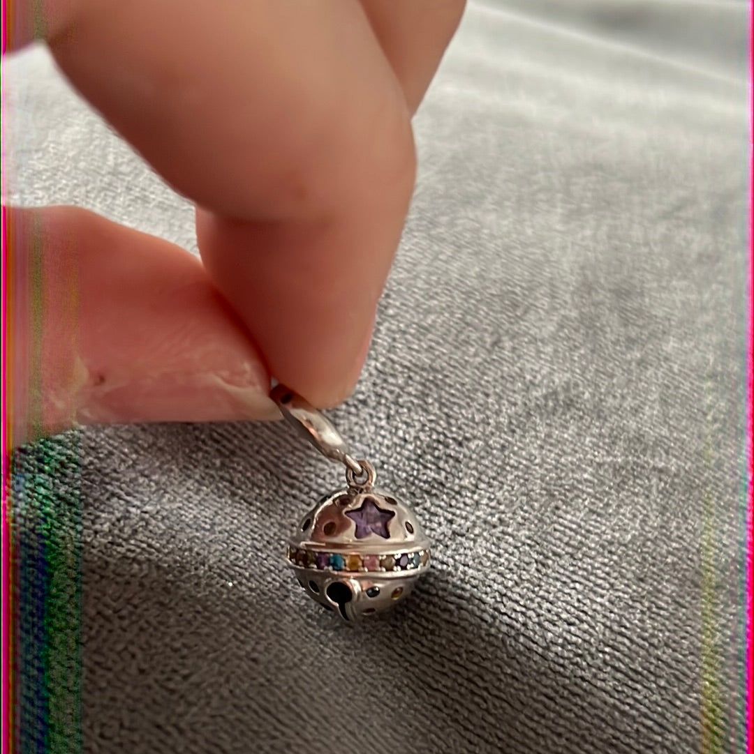 Sterling Silver Nina Bell With Sparkle CZ Colourful Charm
