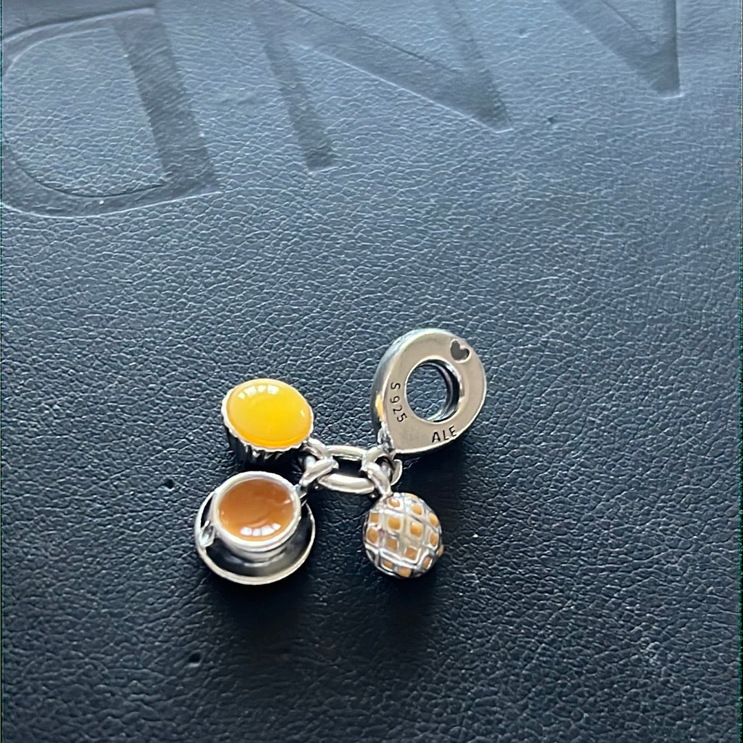 Genuine Pandora Enamel Chinese Milk Tea Dumpling Food Best Friends Dangle charm