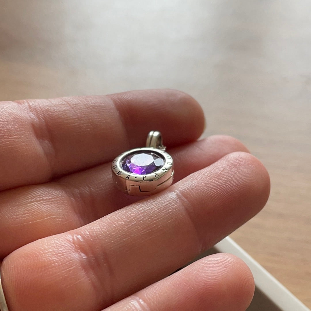 Genuine Pandora Purple Faceted Small Memory Locket Petite Necklace Pendant
