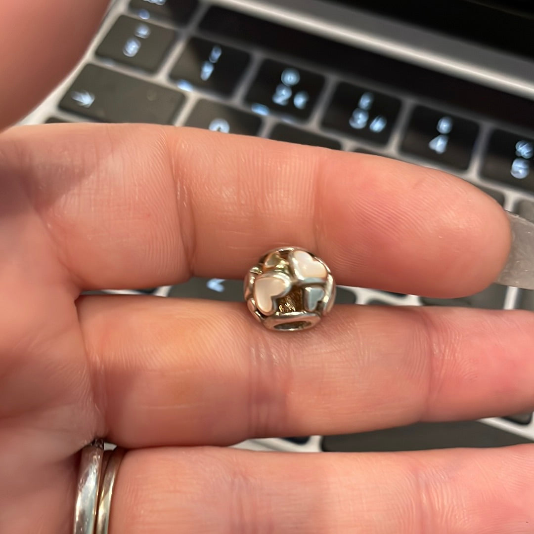 Genuine Pandora Mother of Pearl and Two Tone Openwork Heart Charm