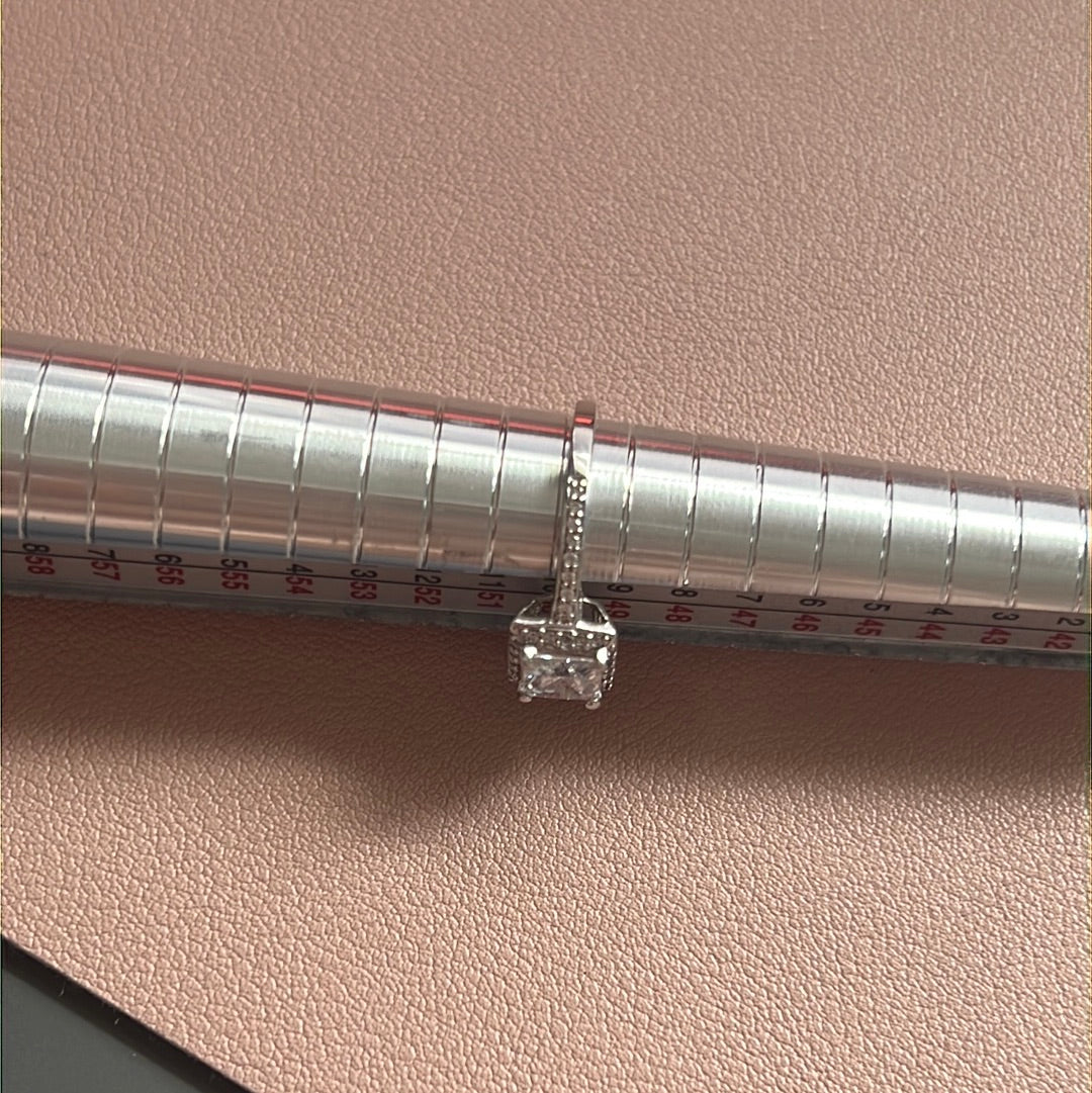 Sterling Silver Square Square CZ With Half Pave Band Ring Size 50
