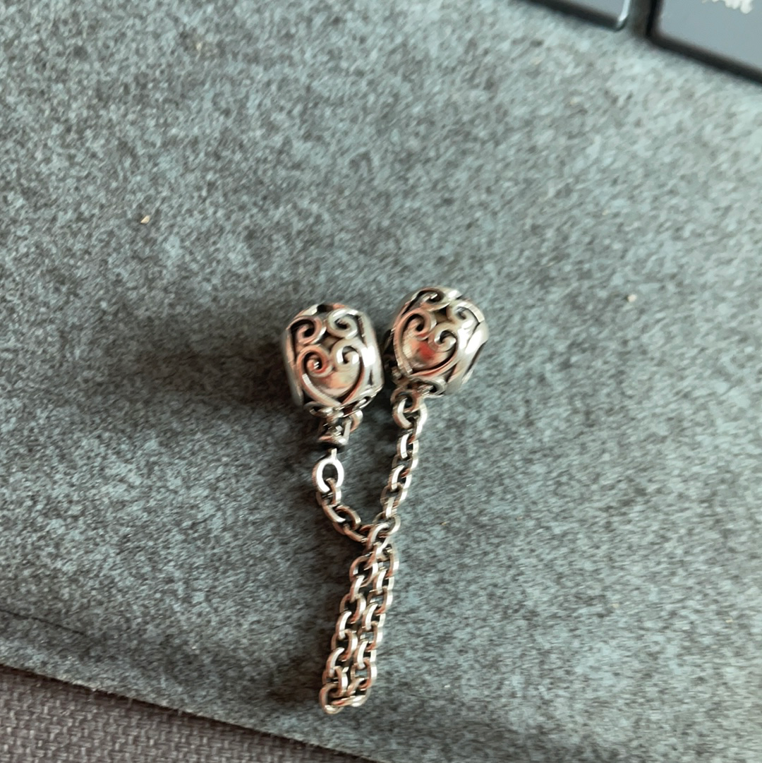 Genuine Pandora Enchanted Style Safety Chain Swirly Hearts