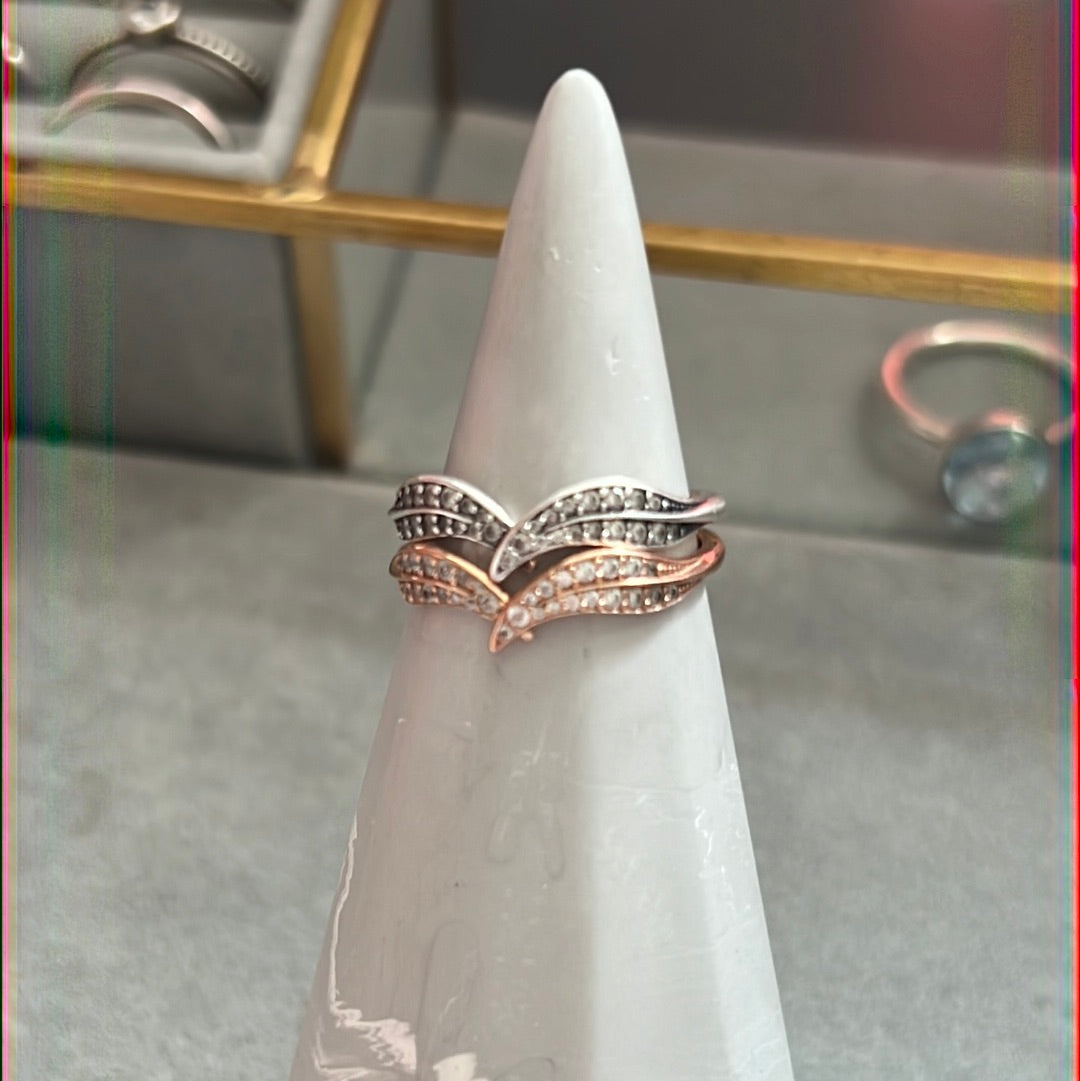 Genuine Pandora Sparkling Leaves Wishbone Stacker Pave Ring 60