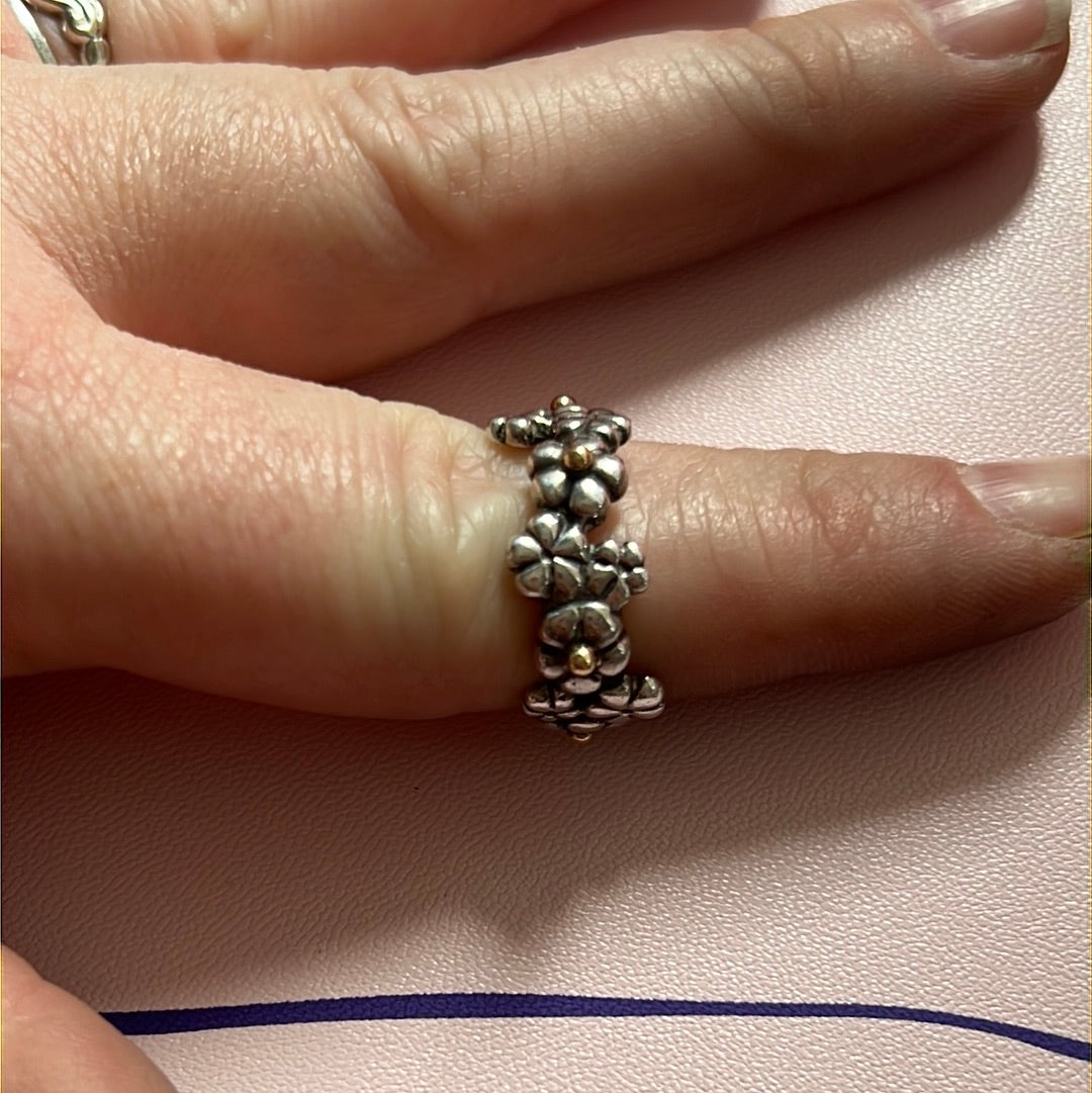 Genuine Pandora Two Tone Daisy Ring Size 53 HTF RETIRED