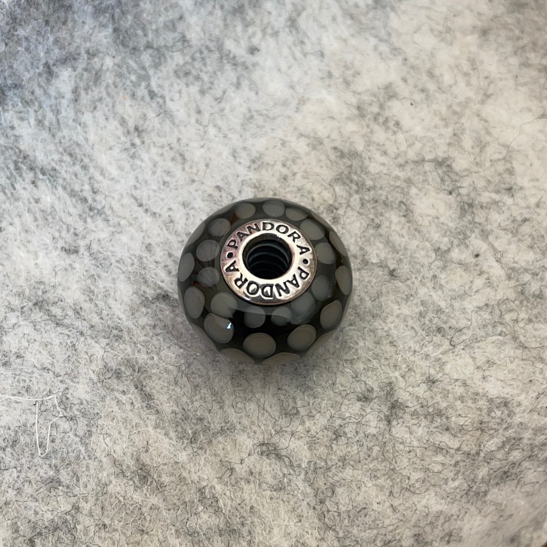 Genuine Pandora Giant XL Murano with Grey Spotted Dots. Large and Heavy and Retired RARE