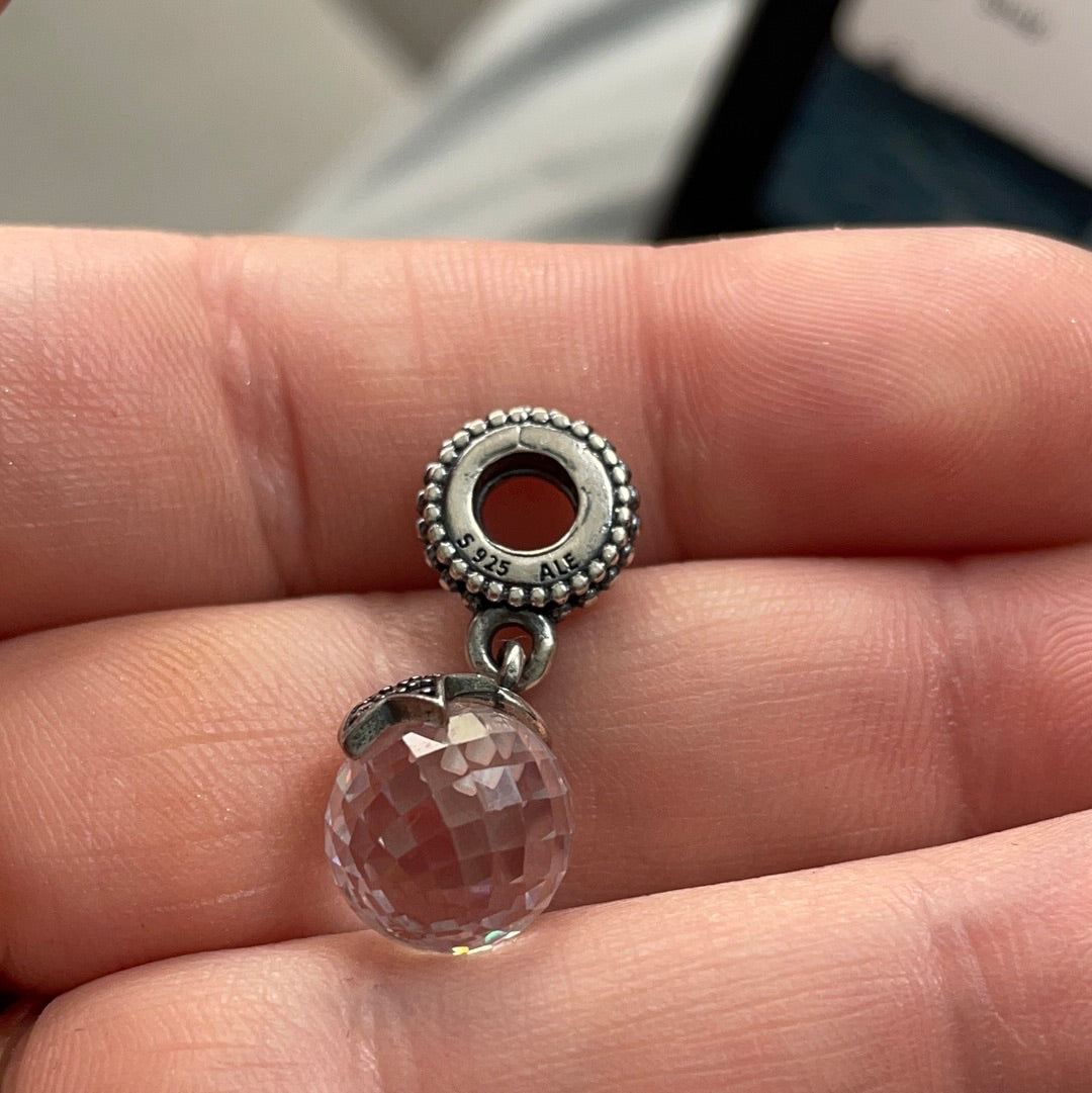 Genuine Pandora Clear Faceted Glass Murano Dangle With Pave Star Charm